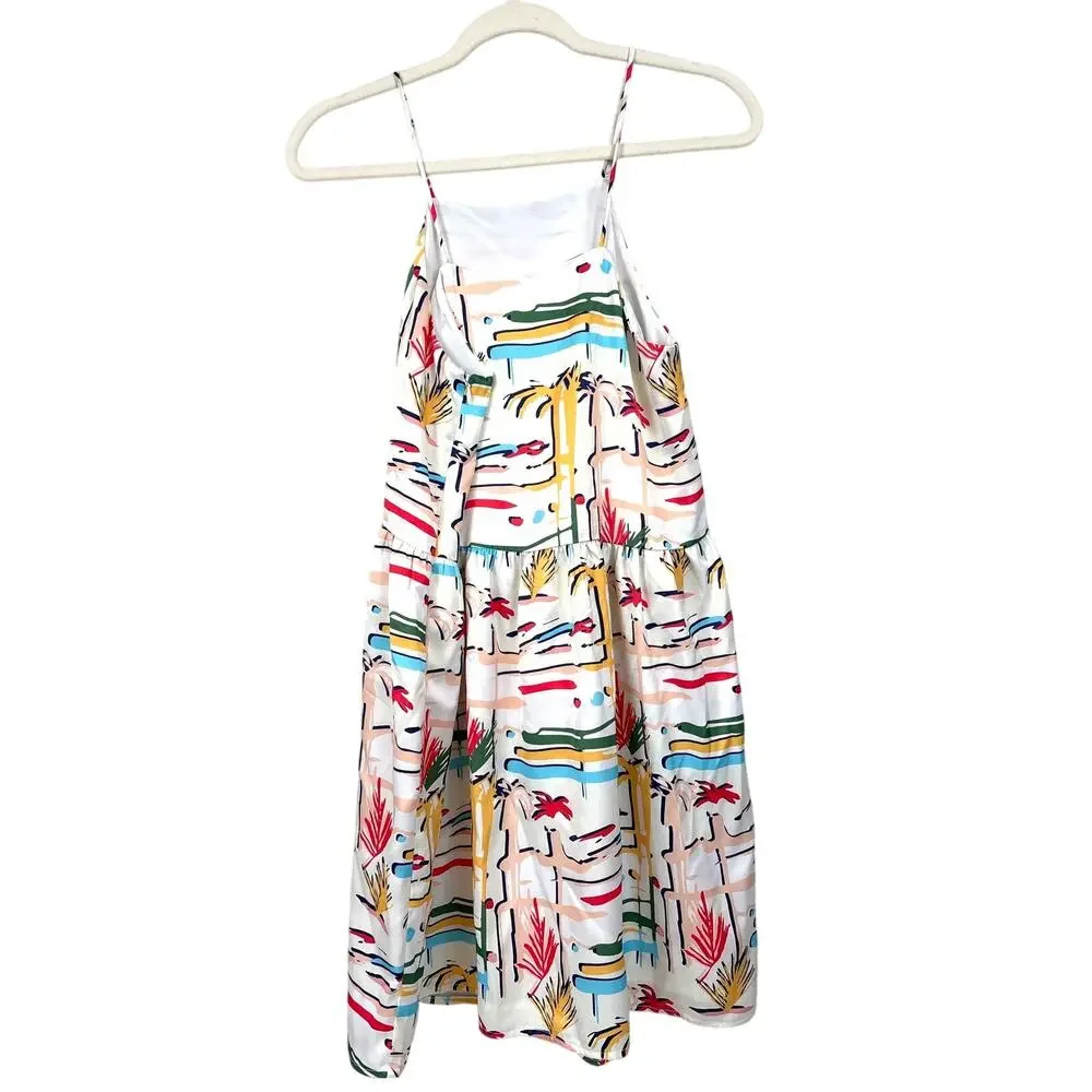 Crosby By Mollie Burch Womens S Multi Color Beach Abstract Halter Mini Dress NEW